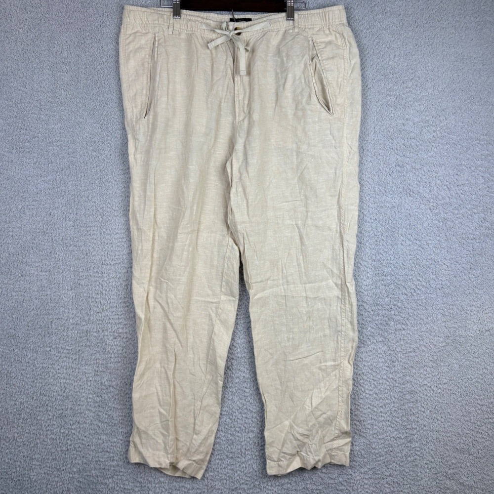 Club Room 100% Linen Pants Mens XL Beige Luxury Drawstring Elastic Waist Beach
